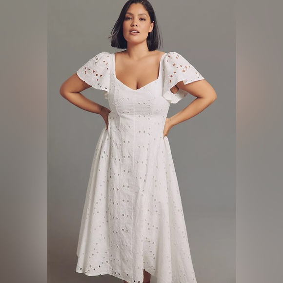 NWT Size XL - Extro&Vert Ada Flutter-Sleeve Broderie Midi Dress (NWT US$ 123) - Picture 3 of 16